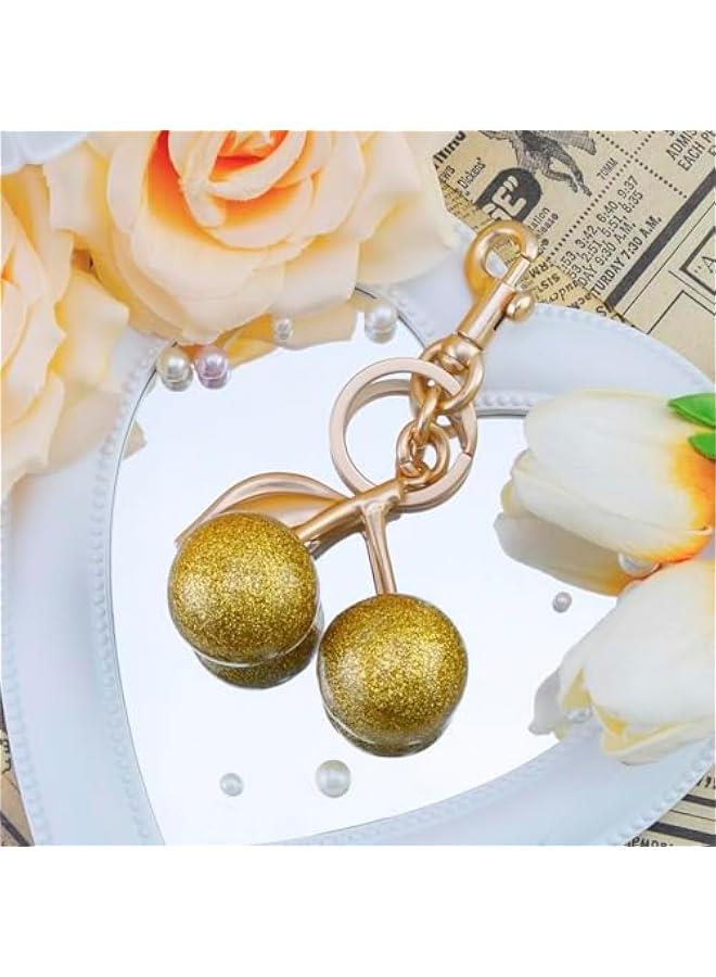 Golden Cherry Keychain for Women, Cute Bag Charm, Handbag Purse Accessory, Stylish Car Key Holder Pendant, Unique Birthday Gift for Her, Girls Charming Key Ring Decoration - Image 5