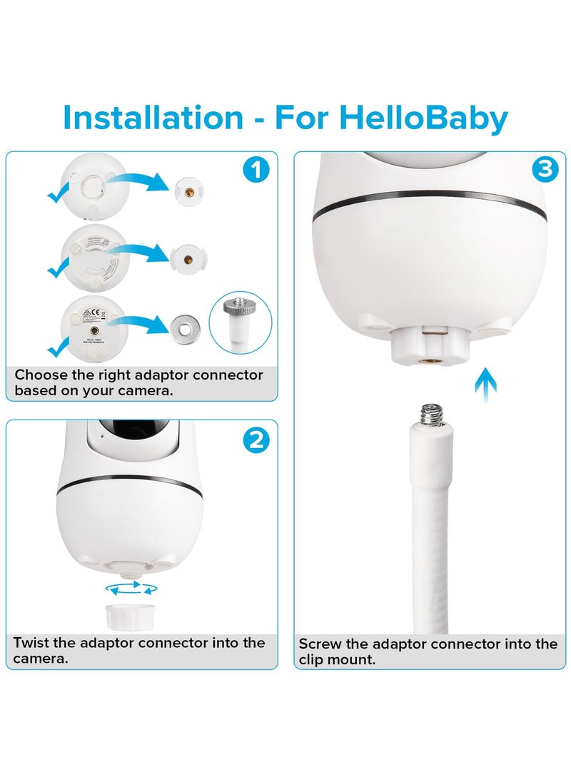 XiuWoo Flexible Baby Monitor Mount Compatible with Hello Baby HB65/HB40/HB6550/HB66/HB6339/HB6550 Pro, ANMEATE SM935E, Baby Camera Mount Without Tools or Wall Damage  - Image 5