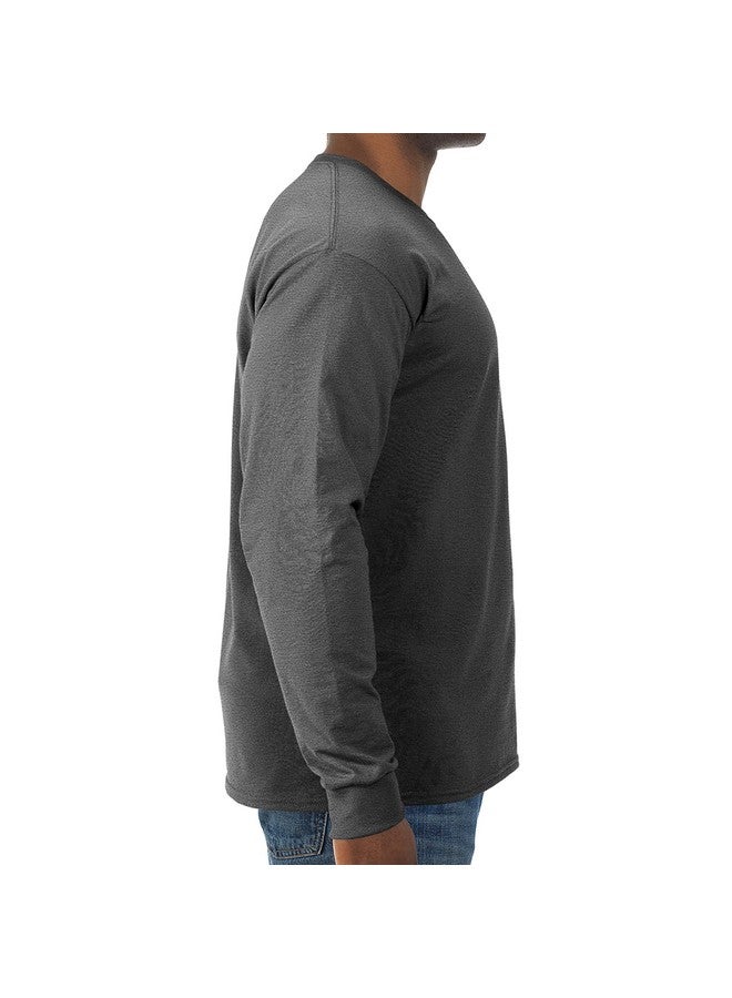 Jerzees Men's Dri-Power Cotton Blend Long Sleeve Tees, Moisture Wicking, Odor Protection, UPF 30+, Sizes S-3X, Black Heather, Large - Image 1