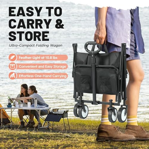 VBM Wagon Cart Foldable, Collapsible Folding Wagon with All-Terrain Wheels & Adjustable Handle, Portable Heavy Duty 200LBS Weight Capacity for Grocery Shopping, Sport, Camping, Garden, Outdoor (Medium) - Image 4