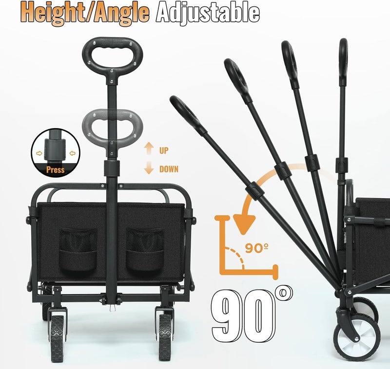 VBM Wagon Cart Foldable, Collapsible Folding Wagon with All-Terrain Wheels & Adjustable Handle, Portable Heavy Duty 200LBS Weight Capacity for Grocery Shopping, Sport, Camping, Garden, Outdoor (Medium) - Image 5