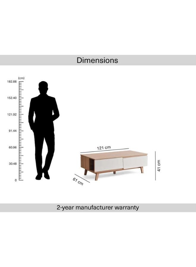 Pan Home TROYA COFFEE TABLE WITH 2 DRAWER MELAMINE - WHITE NATURAL - Image 5