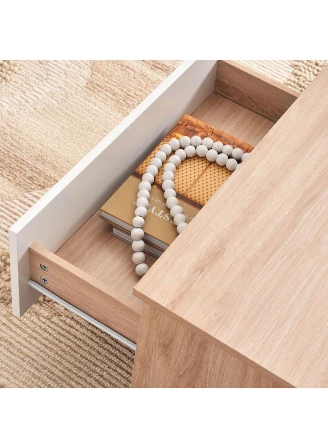 Pan Home TROYA COFFEE TABLE WITH 2 DRAWER MELAMINE - WHITE NATURAL - Image 3