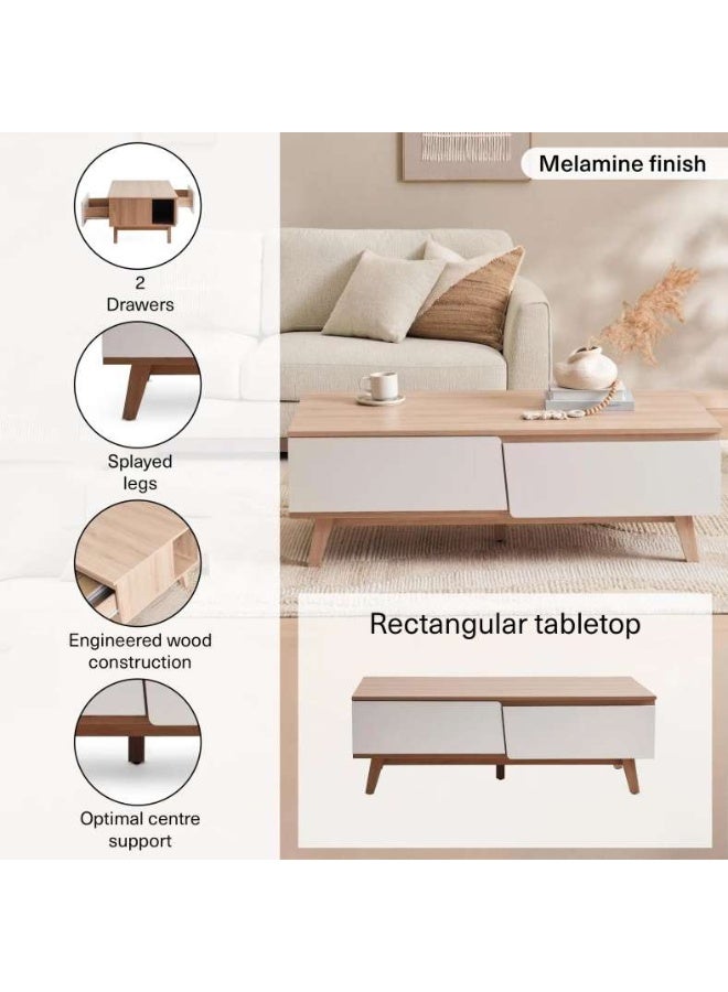 Pan Home TROYA COFFEE TABLE WITH 2 DRAWER MELAMINE - WHITE NATURAL - Image 4