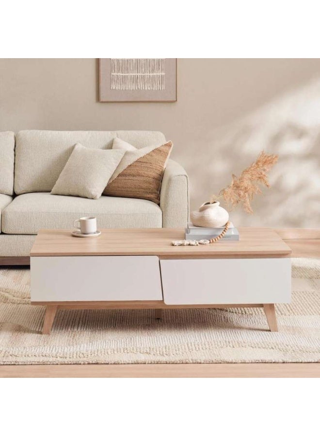 Pan Home TROYA COFFEE TABLE WITH 2 DRAWER MELAMINE - WHITE NATURAL - Image 2