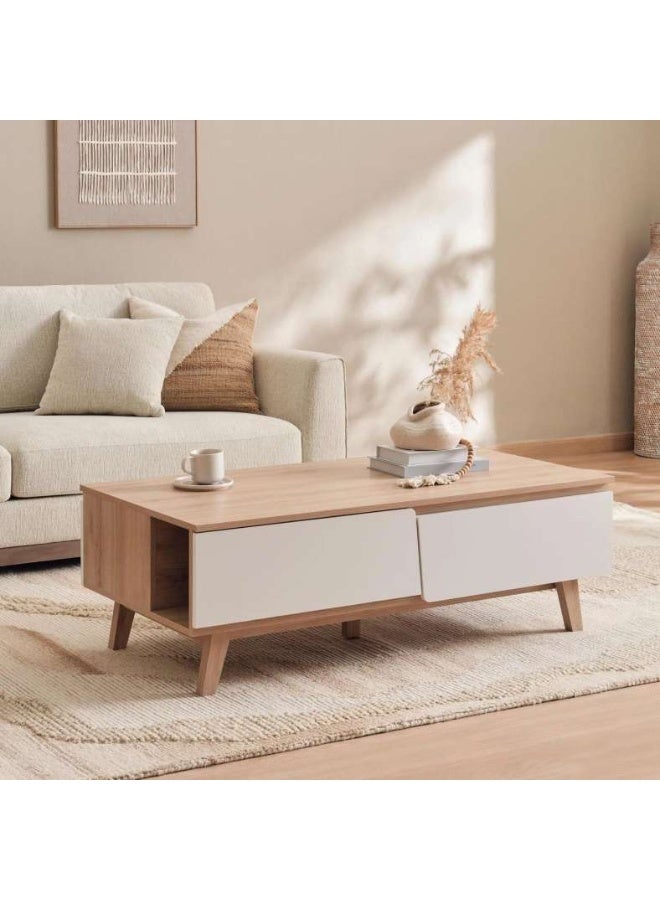 Pan Home TROYA COFFEE TABLE WITH 2 DRAWER MELAMINE - WHITE NATURAL - Image 1