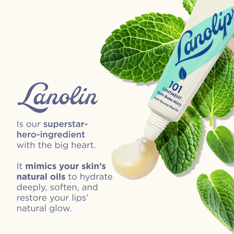 Lanolips مرهم لانو ليبس 101 - بلسم شفاه لانو لين لشفاه ناعمة ومرطبة وصحية - مرهم شفاه متعدد الاستخدامات بزيت اللانوين للشفاه الجافة، والجلد حول الأظافر والمزيد - بنكهة النعناع (0.35 أونصة)  - Image 4