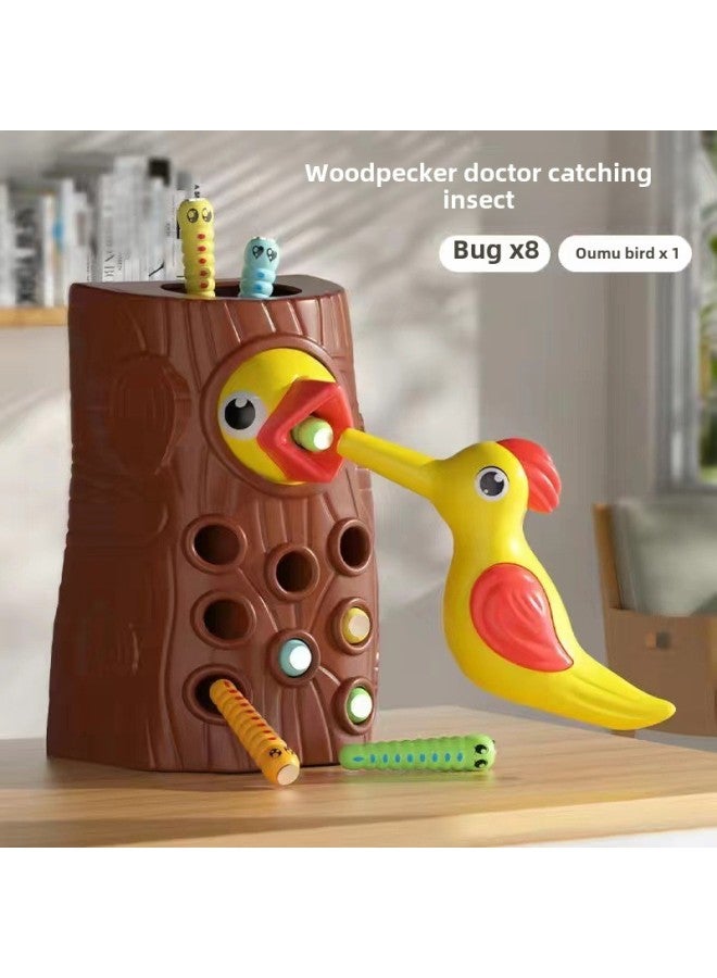 Children's Woodpecker Toys Educational Early Education Fishing Catch Worm Games Magnetic Magnetic Catch Worm Toys Hand-Eye Coordination-Colour: Woodpecker Catching Insects (1 Tree Stump + 1 Bird + 8 Insects) E-commerce Box - Image 1