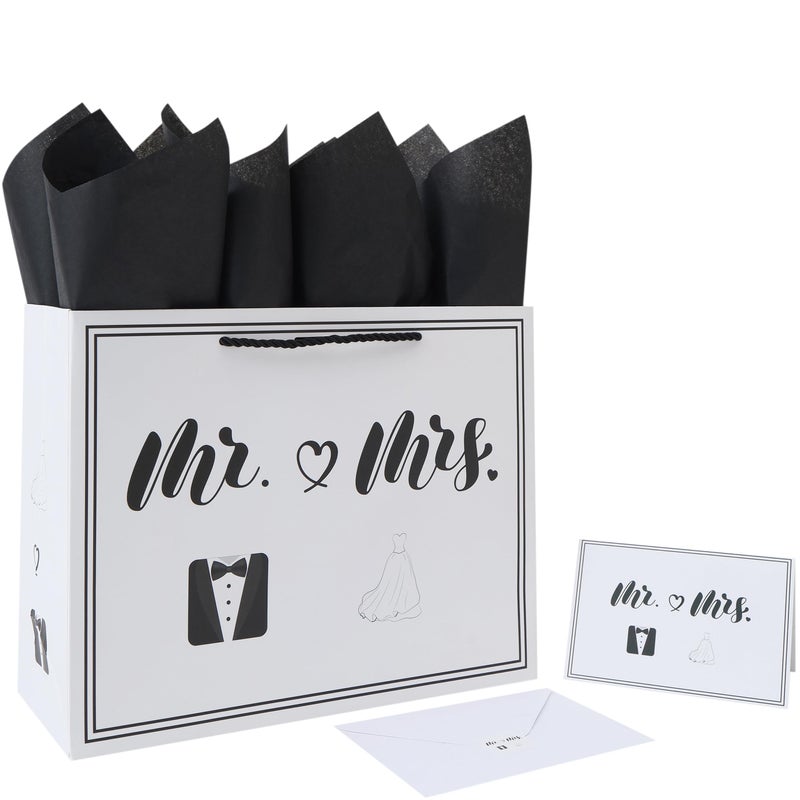 wishinside 13 Large Wedding Gift Bag Set with Handles Greeting Card Tissue Papers and Stickers for Bridal Shower Anniversary Engagement Newlyweds Couple Elegant Mr Mrs Design 1 Pcs - Image 3