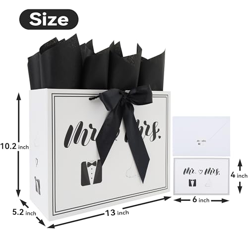 wishinside 13 Large Wedding Gift Bag Set with Handles Greeting Card Tissue Papers and Stickers for Bridal Shower Anniversary Engagement Newlyweds Couple Elegant Mr Mrs Design 1 Pcs - Image 5