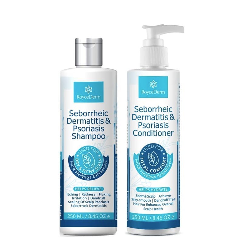 Roycederm Seborrheic Dermatitis Psoriasis Shampoo and Conditioner Set Effective Scalp Treatment for Folliculitis Psoriasis Dandruff Dry Itchy Scalp Soothing Moisturizing Herbal Formula