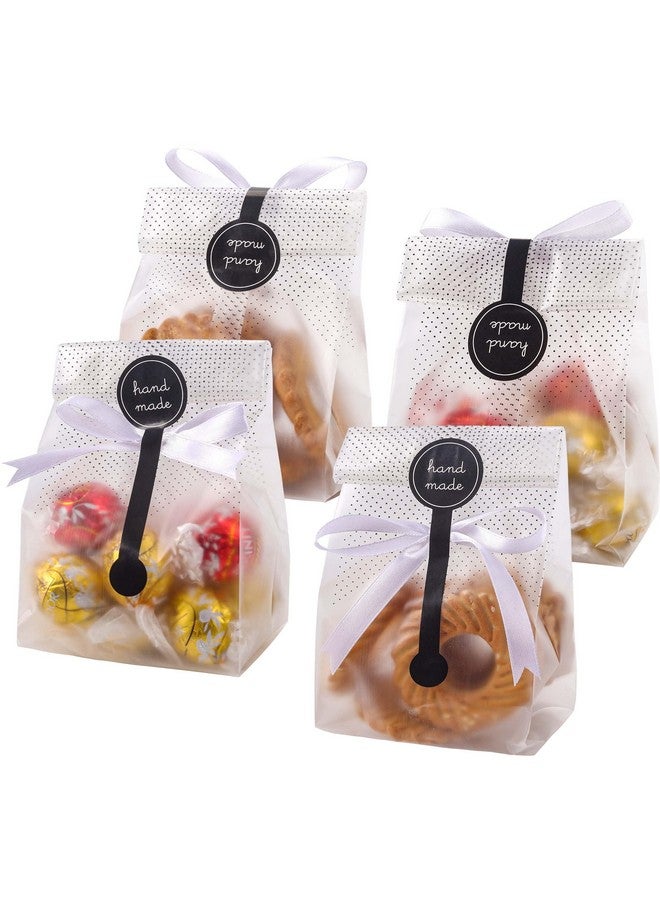 YunKo أكياس يونوكو للبسكويت للهدايا أكياس سيلوفان شفافة للمكافآت كعكة صغيرة، كعكة بوندت، تغليف قنابل الكاكاو الساخن مع ملصقات (100 عبوة، نقط سوداء) - Image 1