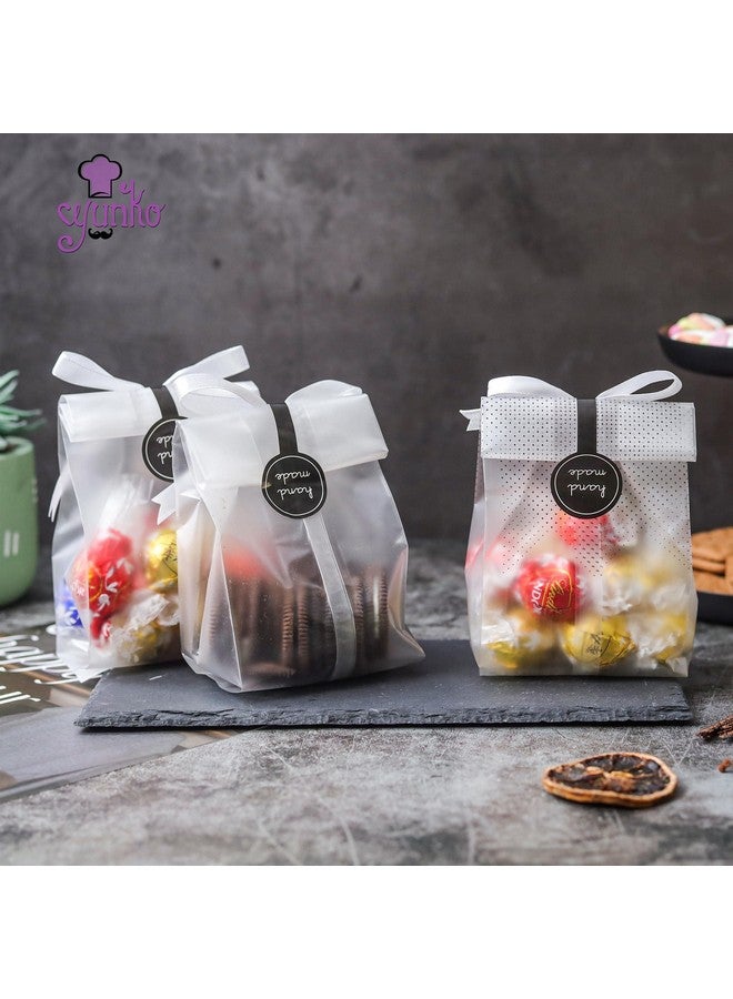 YunKo أكياس يونوكو للبسكويت للهدايا أكياس سيلوفان شفافة للمكافآت كعكة صغيرة، كعكة بوندت، تغليف قنابل الكاكاو الساخن مع ملصقات (100 عبوة، نقط سوداء) - Image 4