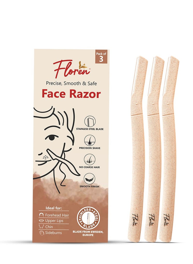 Floren Face Razor For Women - Pack Of 3 | Smooth & Effortless Facial Hair Removal | Suitable For Peach Fuzz, Chin, Upper Lips, Eyebrows I Dermaplaning Tool | Travel Friendly - Image 1