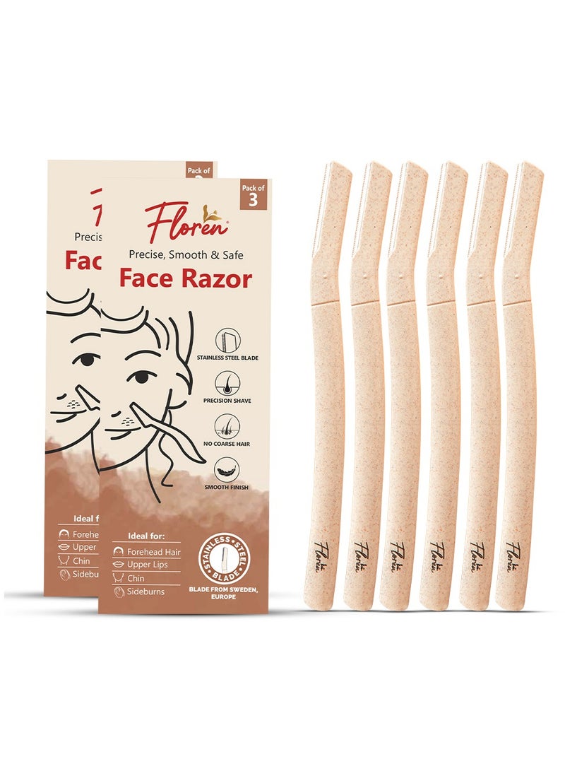 Floren Face Razor For Women - Pack Of 3 | Smooth & Effortless Facial Hair Removal | Suitable For Peach Fuzz, Chin, Upper Lips, Eyebrows I Dermaplaning Tool | Travel Friendly - Image 2