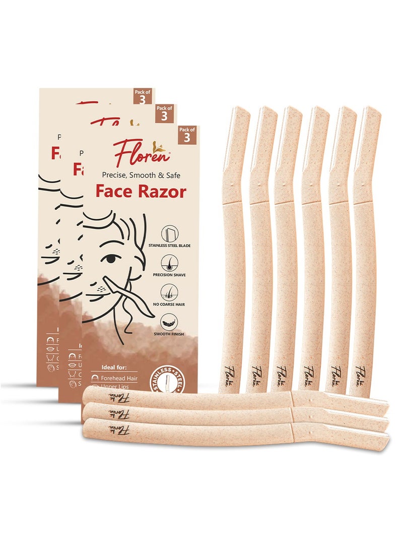 Floren Face Razor For Women - Pack Of 3 | Smooth & Effortless Facial Hair Removal | Suitable For Peach Fuzz, Chin, Upper Lips, Eyebrows I Dermaplaning Tool | Travel Friendly - Image 3