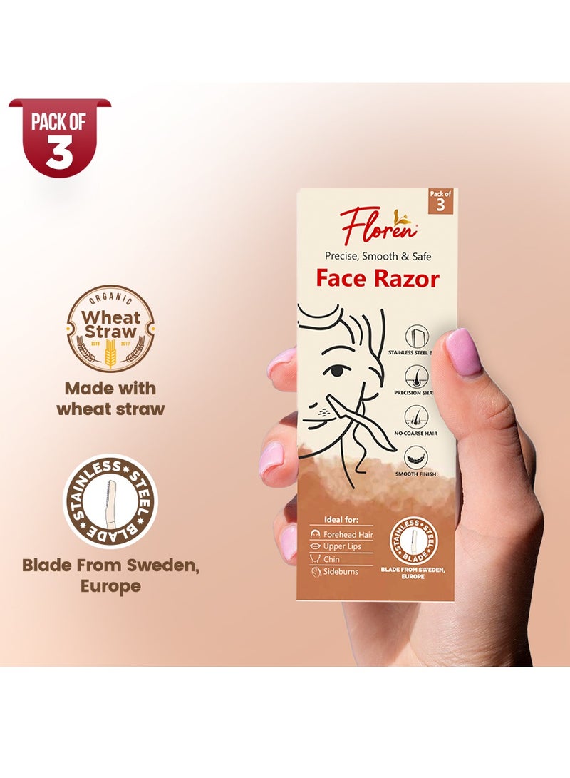 Floren Face Razor For Women - Pack Of 3 | Smooth & Effortless Facial Hair Removal | Suitable For Peach Fuzz, Chin, Upper Lips, Eyebrows I Dermaplaning Tool | Travel Friendly - Image 5