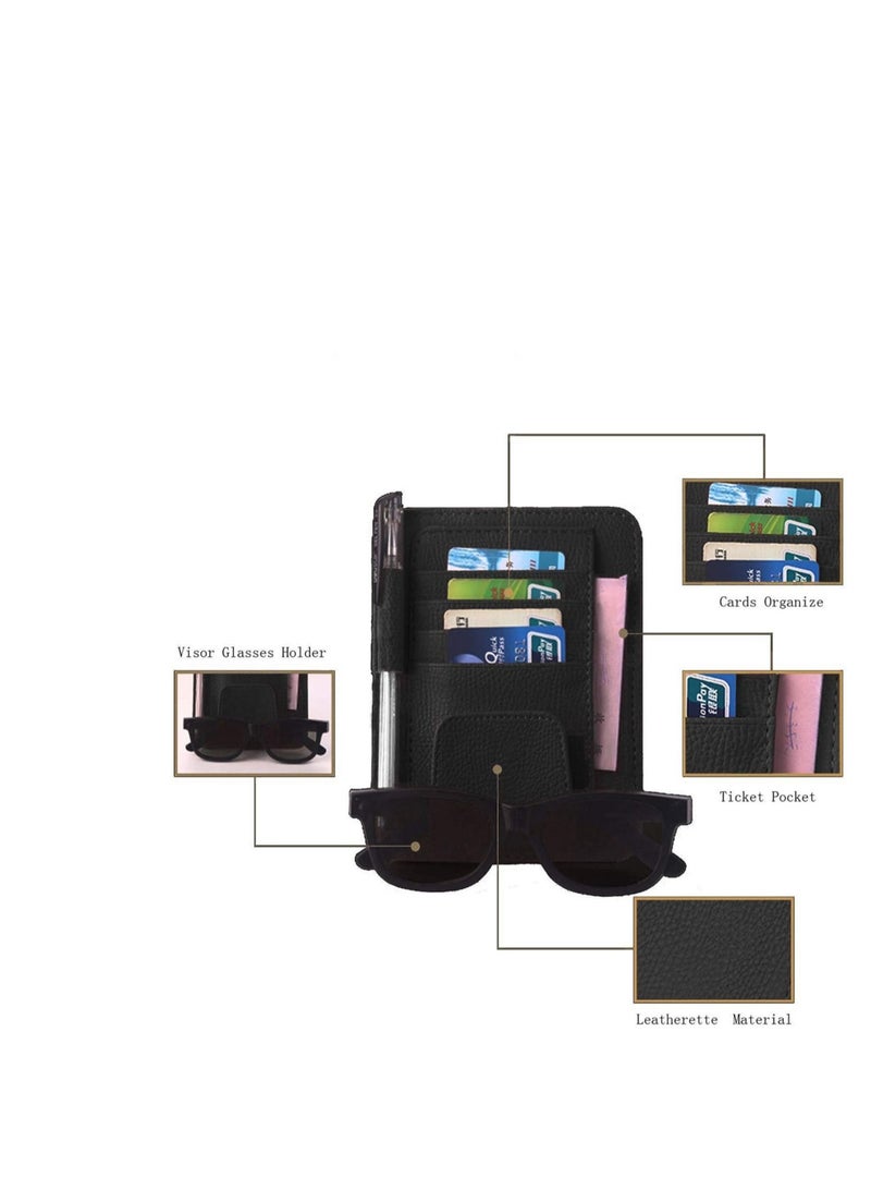 Leather Car Sun Visor Storage Glasses Organizer Bills Wallet Holder Ticket Credit Card Clips Auto-Interior Visor Accessories (Black) - Image 3