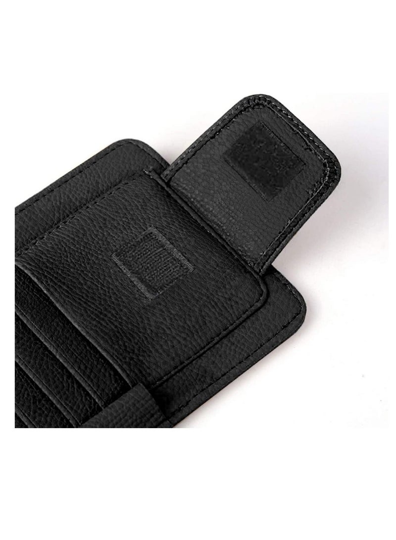 Leather Car Sun Visor Storage Glasses Organizer Bills Wallet Holder Ticket Credit Card Clips Auto-Interior Visor Accessories (Black) - Image 4