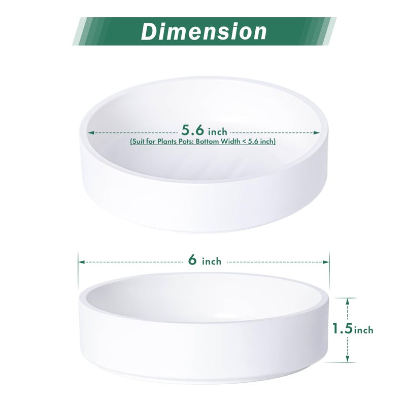 Phoenix Vine 6 Inch Plastic Plant Saucer Water Drip Tray, Heavy Sturdy Round Plant Drainage Tray for Indoors Outdoor, Matte White, 21-TY-6W-1 - Image 2