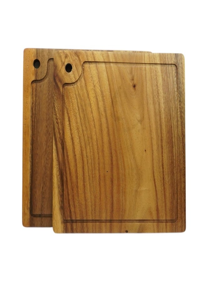 WRIGHTMART Acacia Wood Steak Plates, Square 12" x 12", Set of 2 Durable Joint Free, Cutting and Serving Board Displaying Continuous Grains of Solid Wood, Perfect for Steak Dinner, with Juice Groove - Image 4