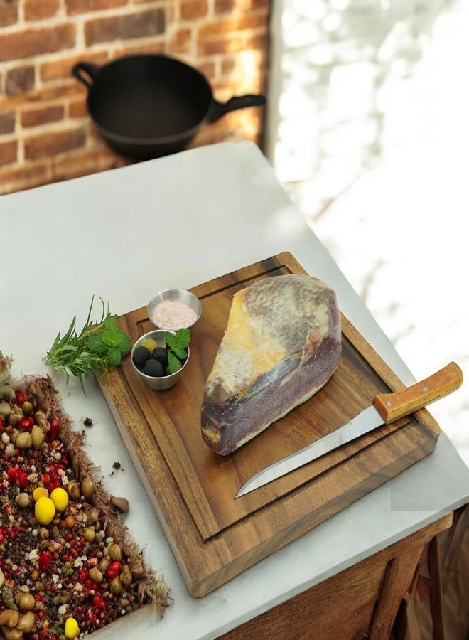 WRIGHTMART Acacia Wood Steak Plates, Square 12" x 12", Set of 2 Durable Joint Free, Cutting and Serving Board Displaying Continuous Grains of Solid Wood, Perfect for Steak Dinner, with Juice Groove - Image 5
