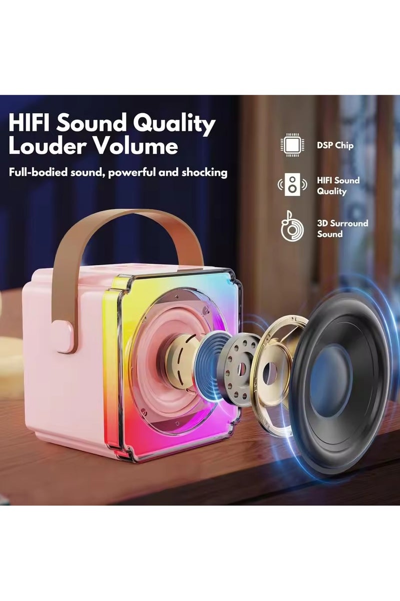 Portable Bluetooth speaker, mini karaoke machine, LED light, Bluetooth 5.3 high-fidelity audio system, with dual wireless microphones, microphone and microphone split colorful karaoke speakers, birthday family party gifts, children's gifts, home KTV speakers - Image 2