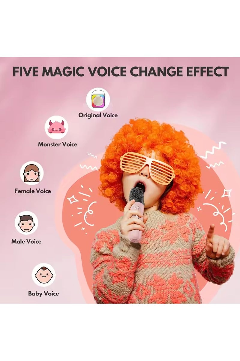 Portable Bluetooth speaker, mini karaoke machine, LED light, Bluetooth 5.3 high-fidelity audio system, with dual wireless microphones, microphone and microphone split colorful karaoke speakers, birthday family party gifts, children's gifts, home KTV speakers - Image 3