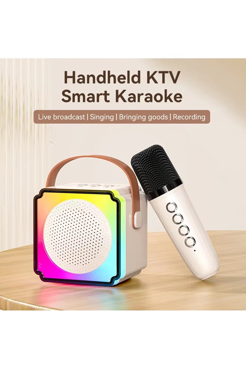 Portable Bluetooth speaker, mini karaoke machine, LED light, Bluetooth 5.3 high-fidelity audio system, with dual wireless microphones, microphone and microphone split colorful karaoke speakers, birthday family party gifts, children's gifts, home KTV speakers - Image 4