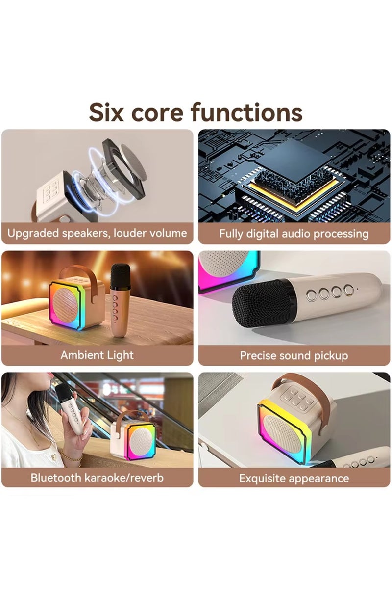 Portable Bluetooth speaker, mini karaoke machine, LED light, Bluetooth 5.3 high-fidelity audio system, with dual wireless microphones, microphone and microphone split colorful karaoke speakers, birthday family party gifts, children's gifts, home KTV speakers - Image 5