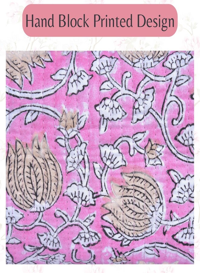 Vivanta Quilted Floral Block Print Makeup Bag Set of 3 – Cotton Travel Toiletry and Makeup Organizer, Cosmetic Pouch, Toiletry Bag for Women, Cute Boho Coquette Make Up Bags for Women (Small, Medium, Large) - Image 5
