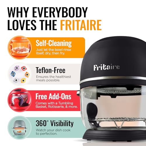 Fritaire Non Toxic Air Fryer™ Pro | 9-in-1 Glass Air Fryer | Self-Cleaning | 5 Quart | Rotisserie and Tumbler | 400F Vortex For Even Cooking, BPA-Free Teflon Free, Recrisp, Roast, Bake, Black - Image 2
