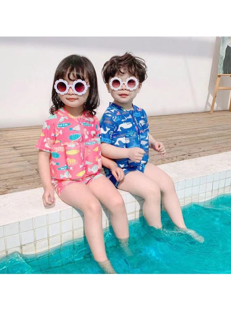 M MIAOYAN Boys and girls one-piece floating water suit cartoon boxer cute baby swimsuit, short-sleeved swimming vest, zipper buoyancy swimsuit + swimming cap  - Image 4