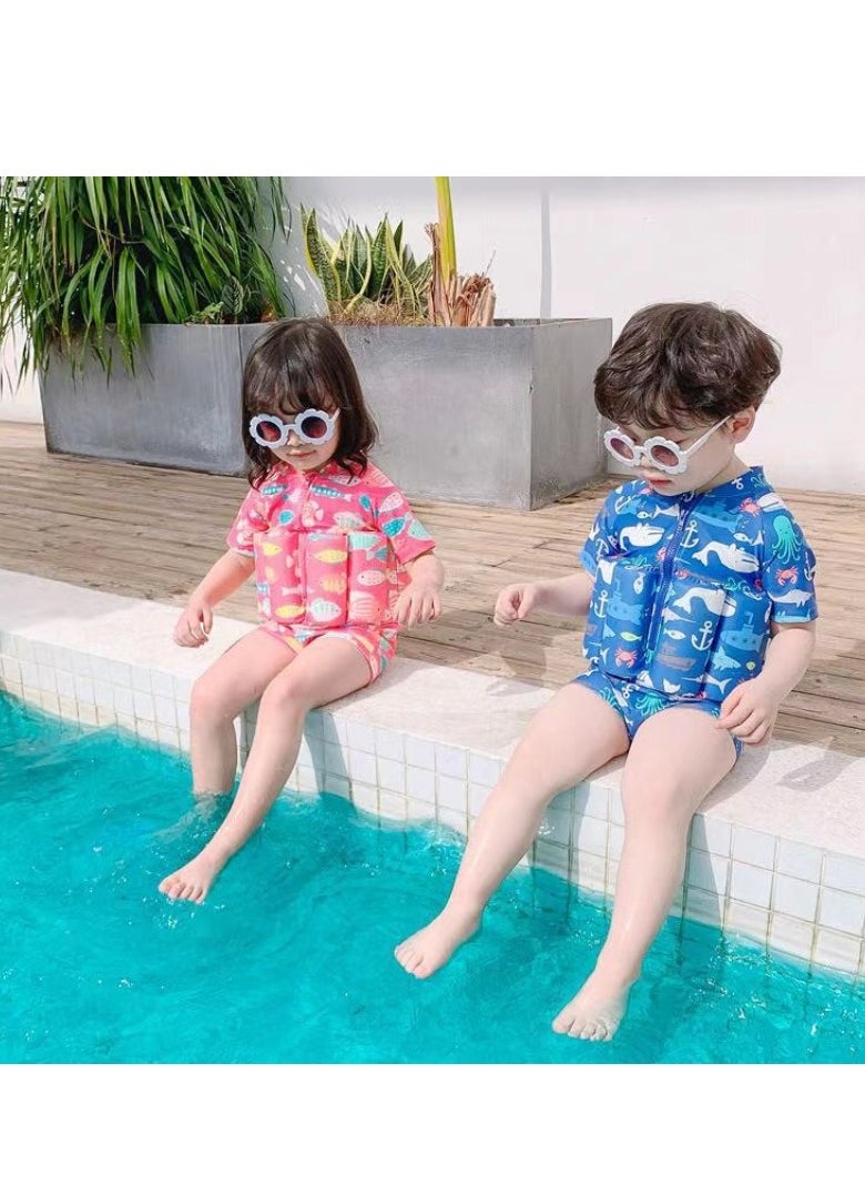M MIAOYAN Boys and girls one-piece floating water suit cartoon boxer cute baby swimsuit, short-sleeved swimming vest, zipper buoyancy swimsuit + swimming cap  - Image 5