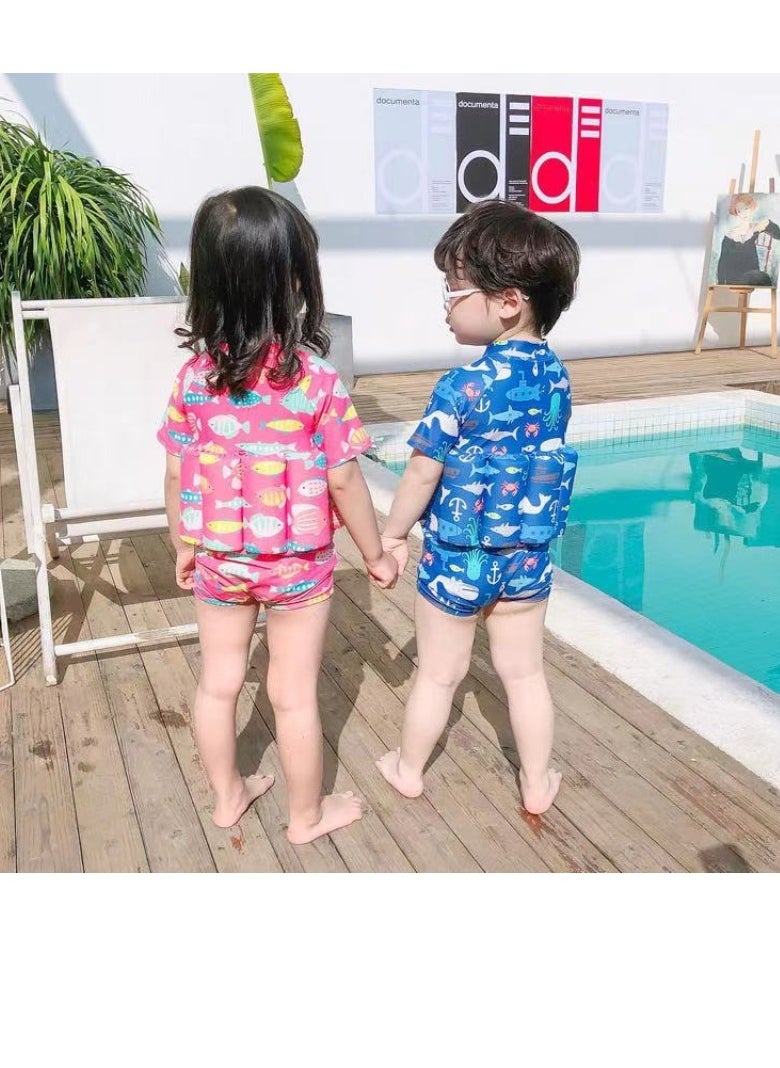 M MIAOYAN Boys and girls one-piece floating water suit cartoon boxer cute baby swimsuit, short-sleeved swimming vest, zipper buoyancy swimsuit + swimming cap  - Image 3