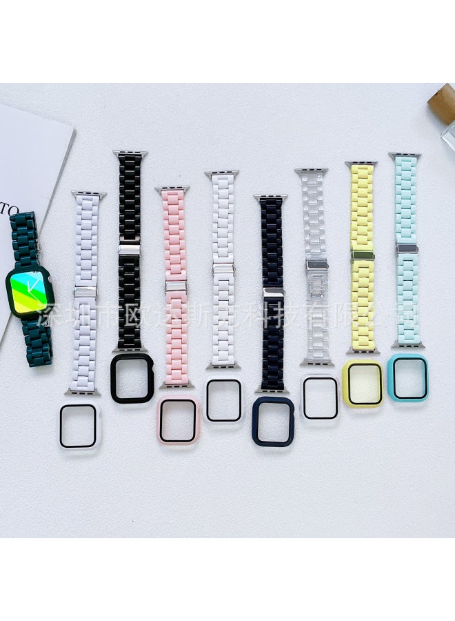 Suitable For Apple Candy Three-strain Watch Case Set For Apple Watch8/7/SE/6/5/4321 All-in-one PC Case-Color:Light Powder + White Shell-Exterior Dimension:49mm