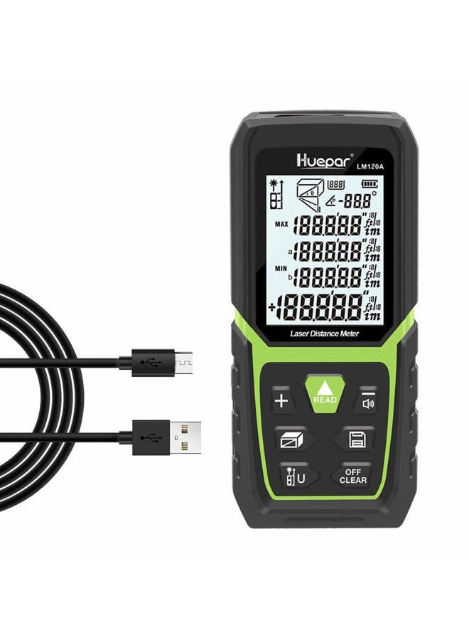 Huepar Laser Distance Meter 393Ft with Li-ion Battery & Electric Angle Sensor, Backlit LCD Laser Measure M/in/Ft with High Accuracy Multi-Measurement Modes, Pythagorean, Distance, Area&Volume - Image 1