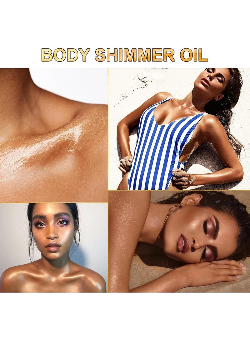 IKZEE Body Shimmer Oil, 100 ML Moisturizing Long Lasting Body Glow Shimmer Lotion for Women, Waterproof Liquid Luminizer, Glitter Oil Highlighter Summer Glowing Makeup (Bronze Gold#03) - Image 5