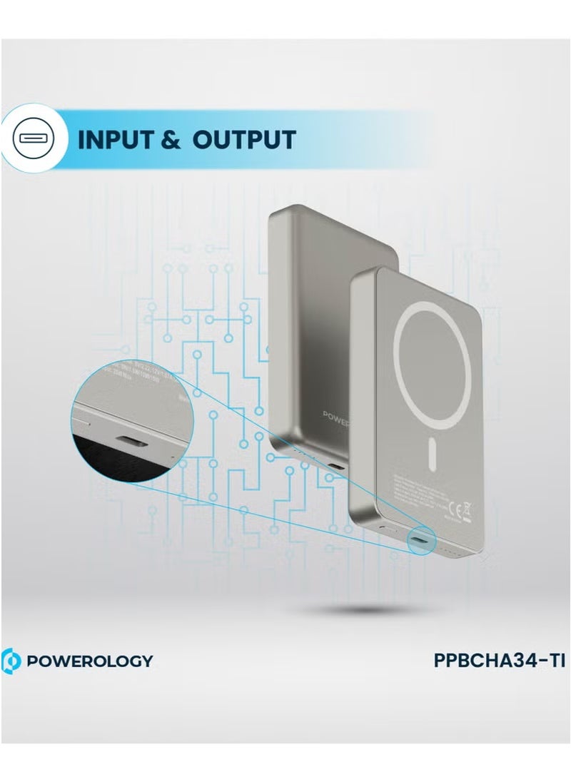 10000mAh MagSafe Power Bank 20W PD & 15W Wireless / Simultaneous Charging / Compact Design / USB-C Output & Input - Titanium