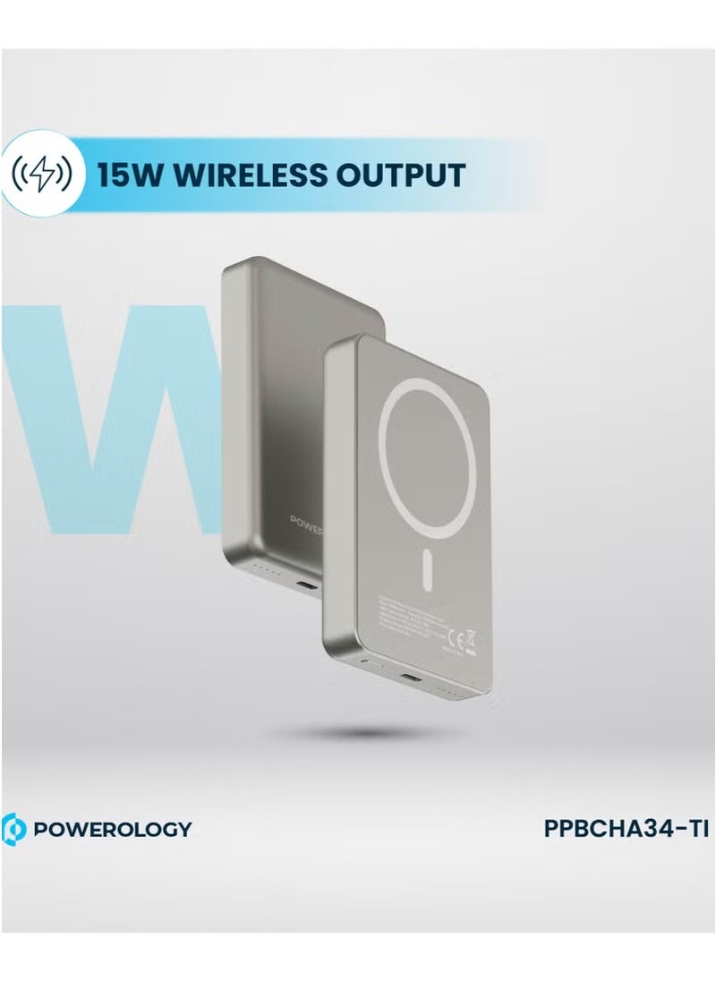 10000mAh MagSafe Power Bank 20W PD & 15W Wireless / Simultaneous Charging / Compact Design / USB-C Output & Input - Titanium
