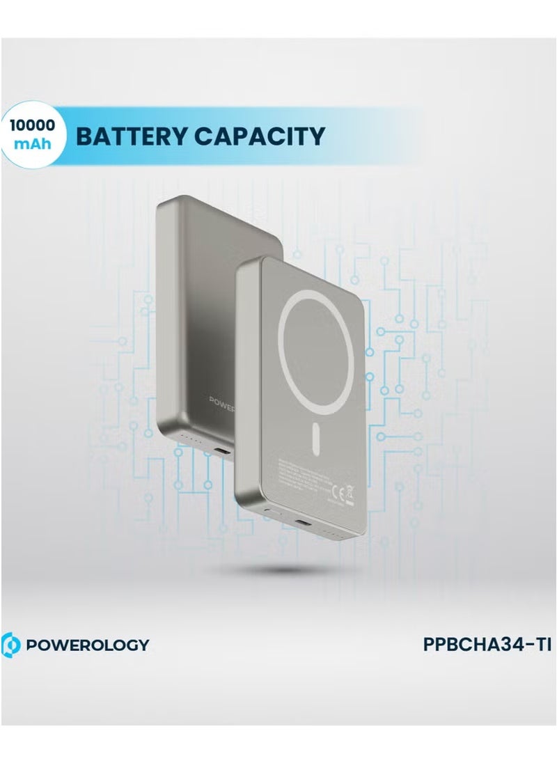 10000mAh MagSafe Power Bank 20W PD & 15W Wireless / Simultaneous Charging / Compact Design / USB-C Output & Input - Titanium