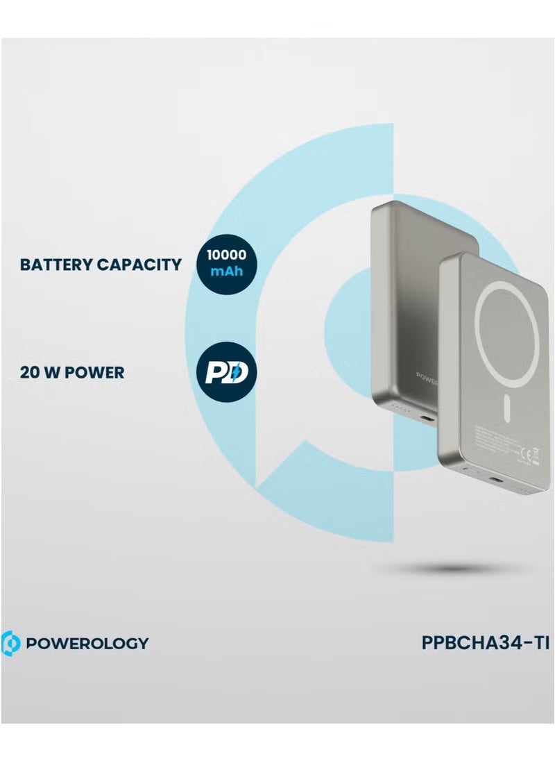 10000mAh MagSafe Power Bank 20W PD & 15W Wireless / Simultaneous Charging / Compact Design / USB-C Output & Input - Titanium