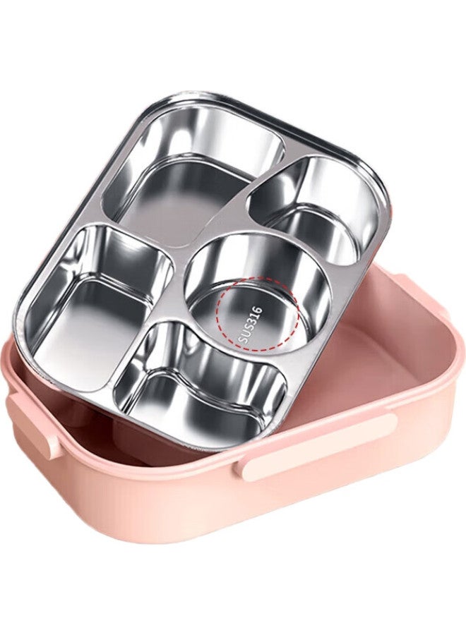 MAX COOK Maxcook 316 Stainless Steel Lunch Box, Microwave-Safe 5-Compartment Insulated Student Lunch Box With Utensils, 1.6L Pink Mcft4054 - Image 1