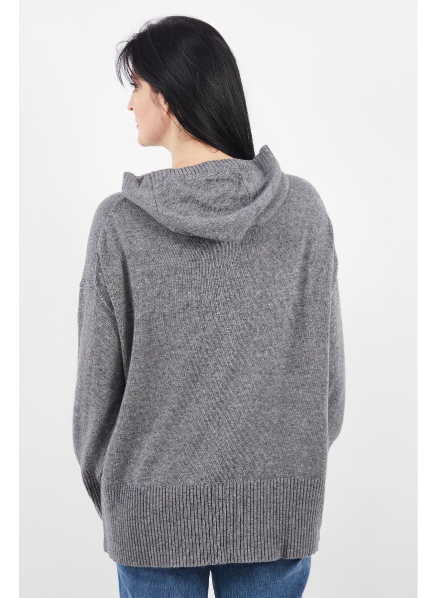 ESPRIT Women Hooded Textured Sweater, Grey  - Image 3