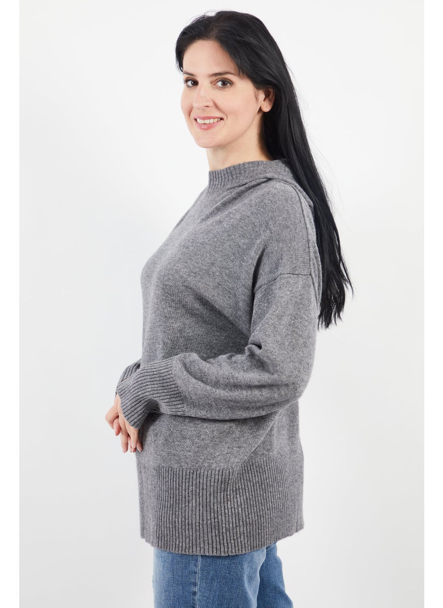 ESPRIT Women Hooded Textured Sweater, Grey  - Image 4