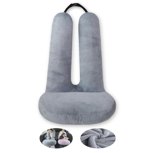 FHSGGP Travel Pillow Car Travel Sleep Support Pillow 2-in-1 Lap Pillow and Car Pillow with Neck and Body Support for Adults and Kids on Long Trips Kids Travel Pillow Gray - Image 1