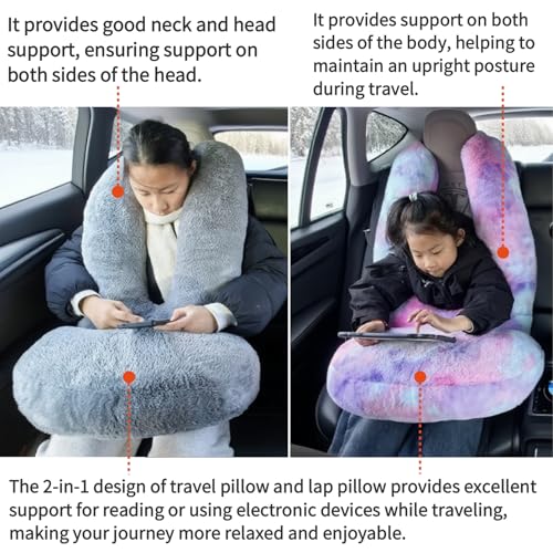 FHSGGP Travel Pillow Car Travel Sleep Support Pillow 2-in-1 Lap Pillow and Car Pillow with Neck and Body Support for Adults and Kids on Long Trips Kids Travel Pillow Gray - Image 4