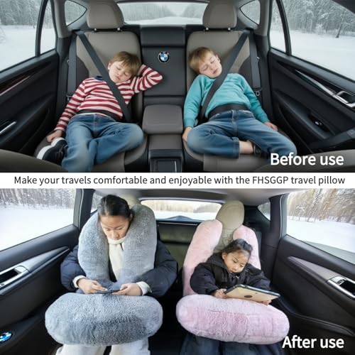 FHSGGP Travel Pillow Car Travel Sleep Support Pillow 2-in-1 Lap Pillow and Car Pillow with Neck and Body Support for Adults and Kids on Long Trips Kids Travel Pillow Gray - Image 3