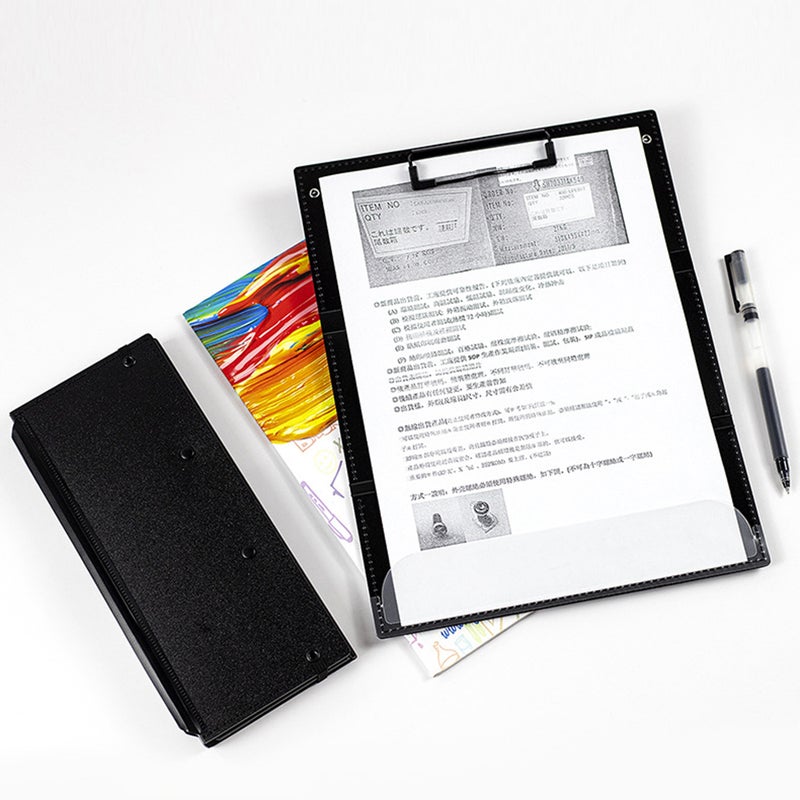 Nursing Clipboard Foldable Handheld Folders Portable Writing Board 3 Layers Secure Paper Grip for Ducuments Office Supplies for Doctors Students - Black - Image 3