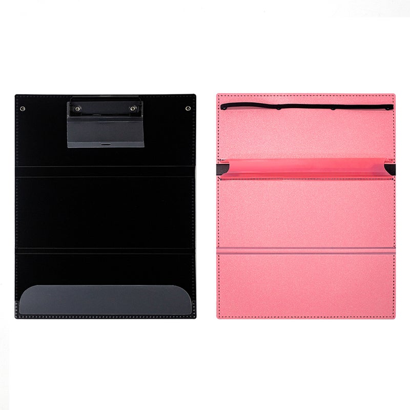 Nursing Clipboard Foldable Handheld Folders Portable Writing Board 3 Layers Secure Paper Grip for Ducuments Office Supplies for Doctors Students - Black - Image 2